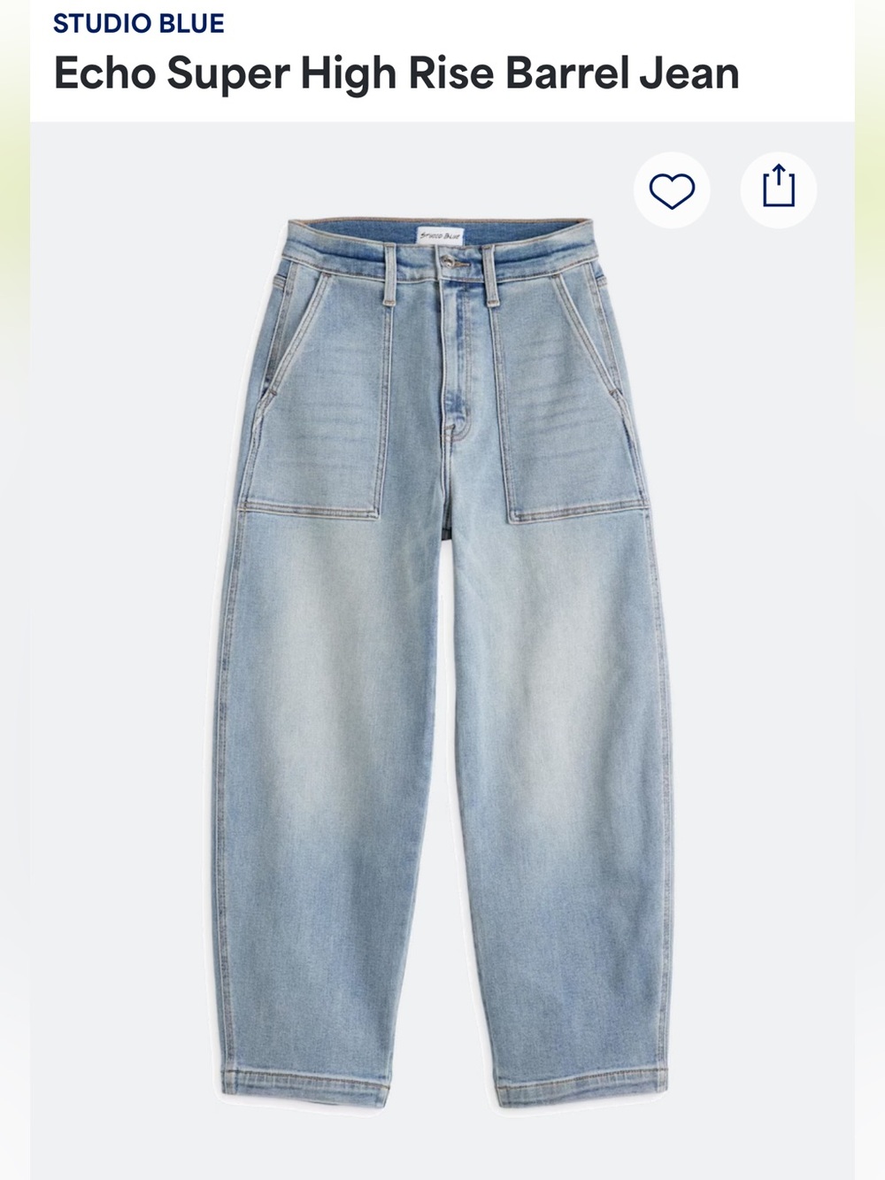 Studio Blue Echo Super High Rise Barrel Jean - Light Wash Blue💧
